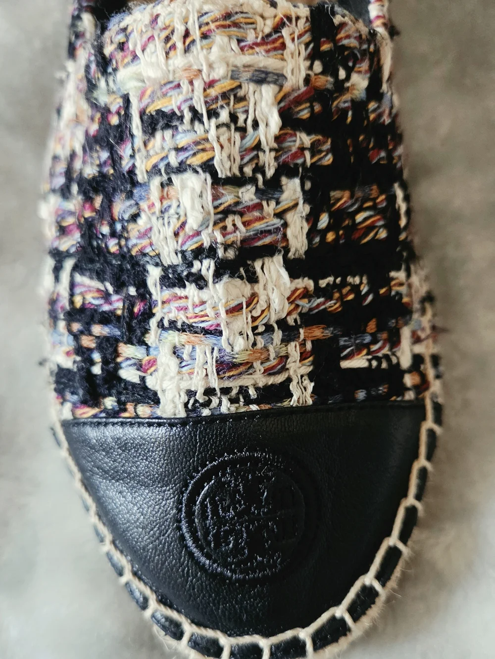 Tory Burch Tweed Cap Toe Flats in Black & Cream